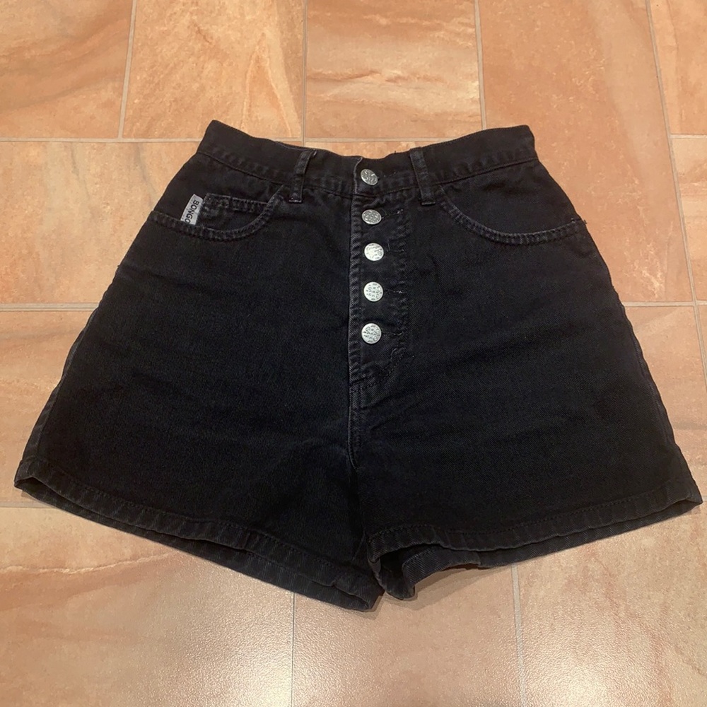 Vintage Bongo Junior Girls Black Button Down High Waisted Denim Jean Shorts